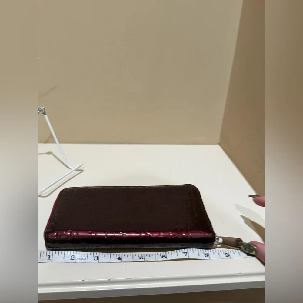 Dior Burgundy Embossed Long Zip Wallet